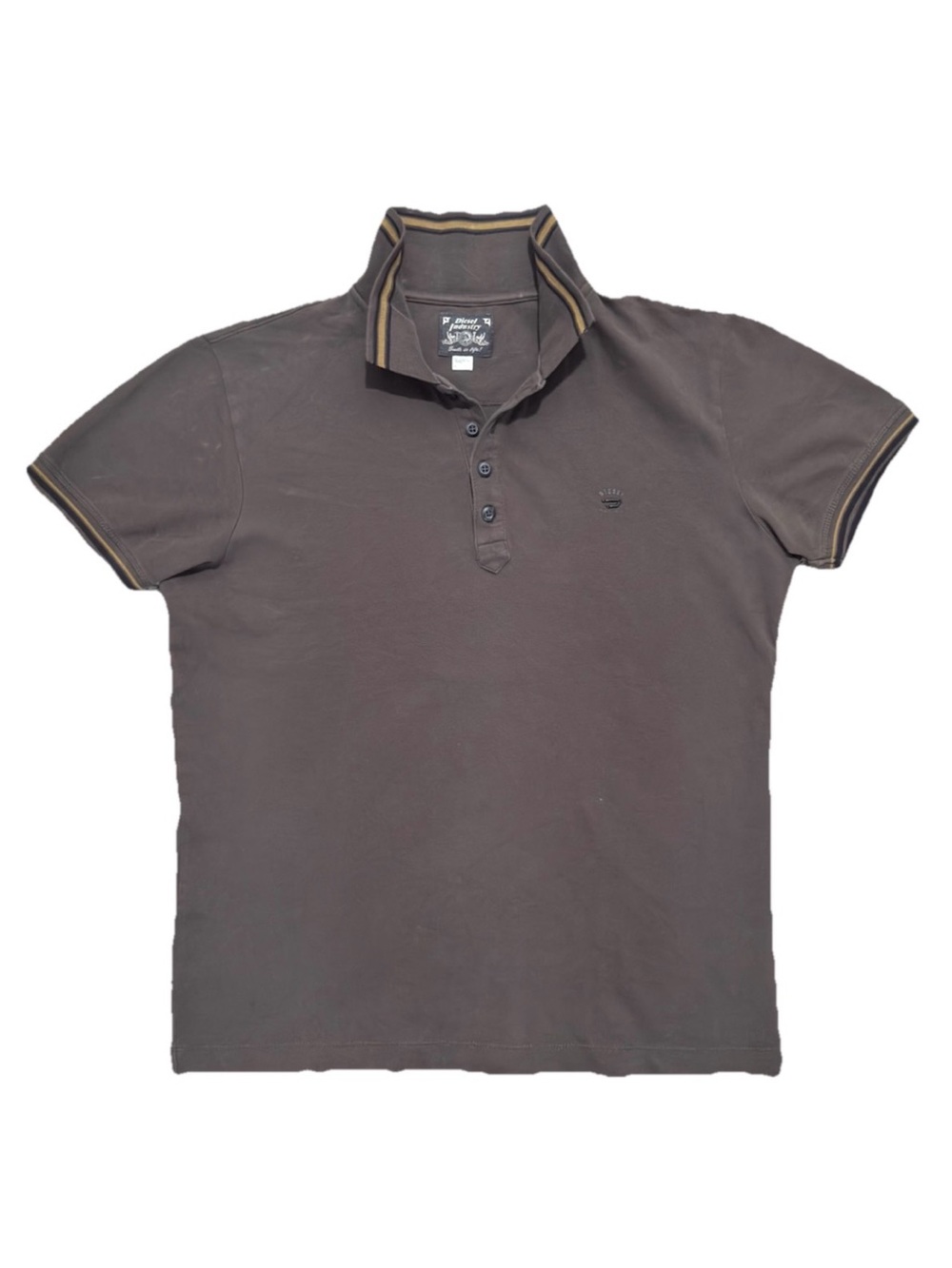 Diesel Industry Men's Pique Polo Shirt Brown Tipped Collar Cuffs Size M